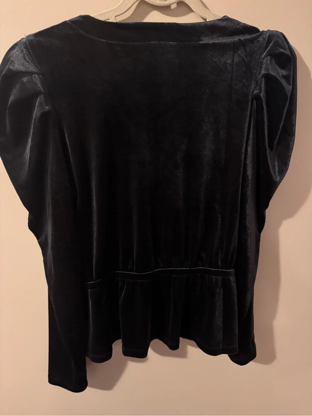 LOFT Black Velvet Peplum Top With Puff Sleeves - size medium